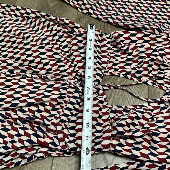 Mulla High Low Ruffle Cut Out Maxi‎ Dress Red Black Geometric Size Medium - Picture 13 of 16